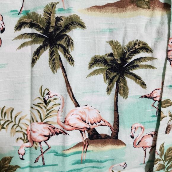 Oliver & Burke Palm tree and flamingo print button front Hawaiian shirt men sz M - Picture 7 of 11